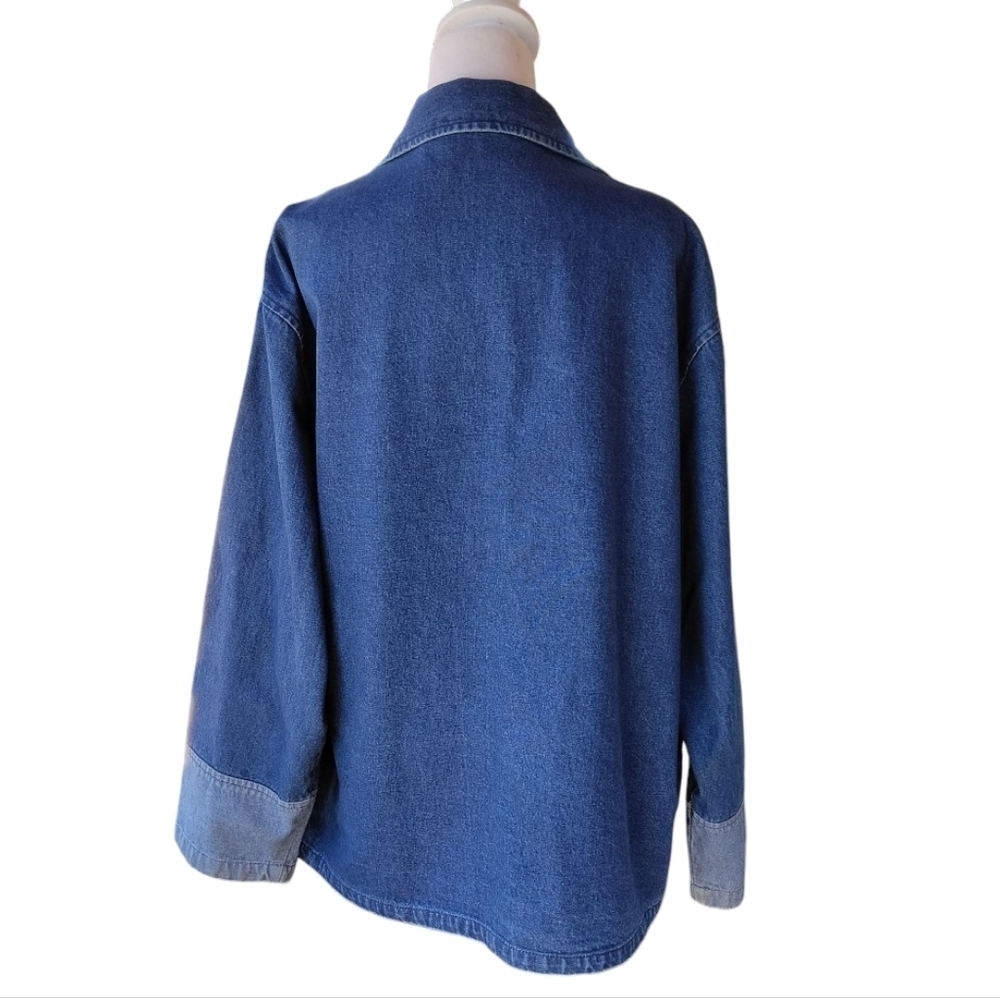 Vintage Keren Hart Cotton Denim Fall Leaf Embroidered Patchwork Jacket Size XL - Picture 4 of 7